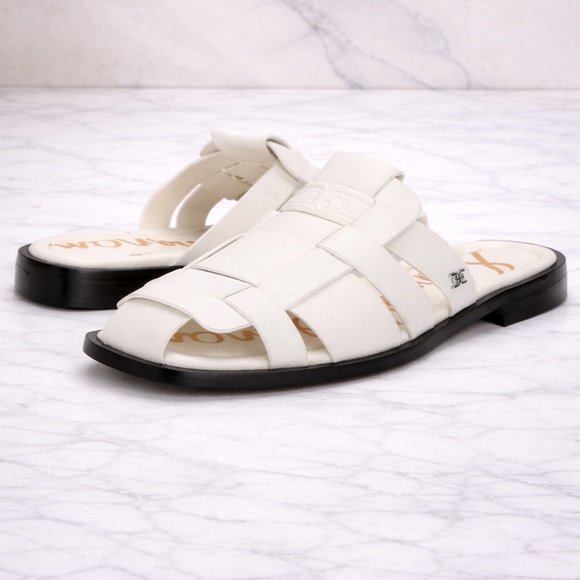 Sam Edelman Shoes - Sam Edelman Dina Fisherman Mule Slides White Leather Woven Sandals Size 8 NIB